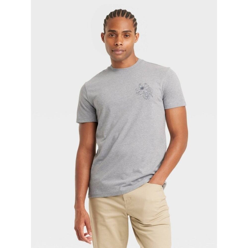 Goodfellow Gray Short Sleeve Tee with Floral Chest Sketch Size Medium